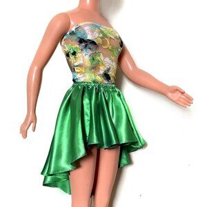 Multicolor floral lace top & green satin skirt for My Size Barbie Doll 36" OOAK